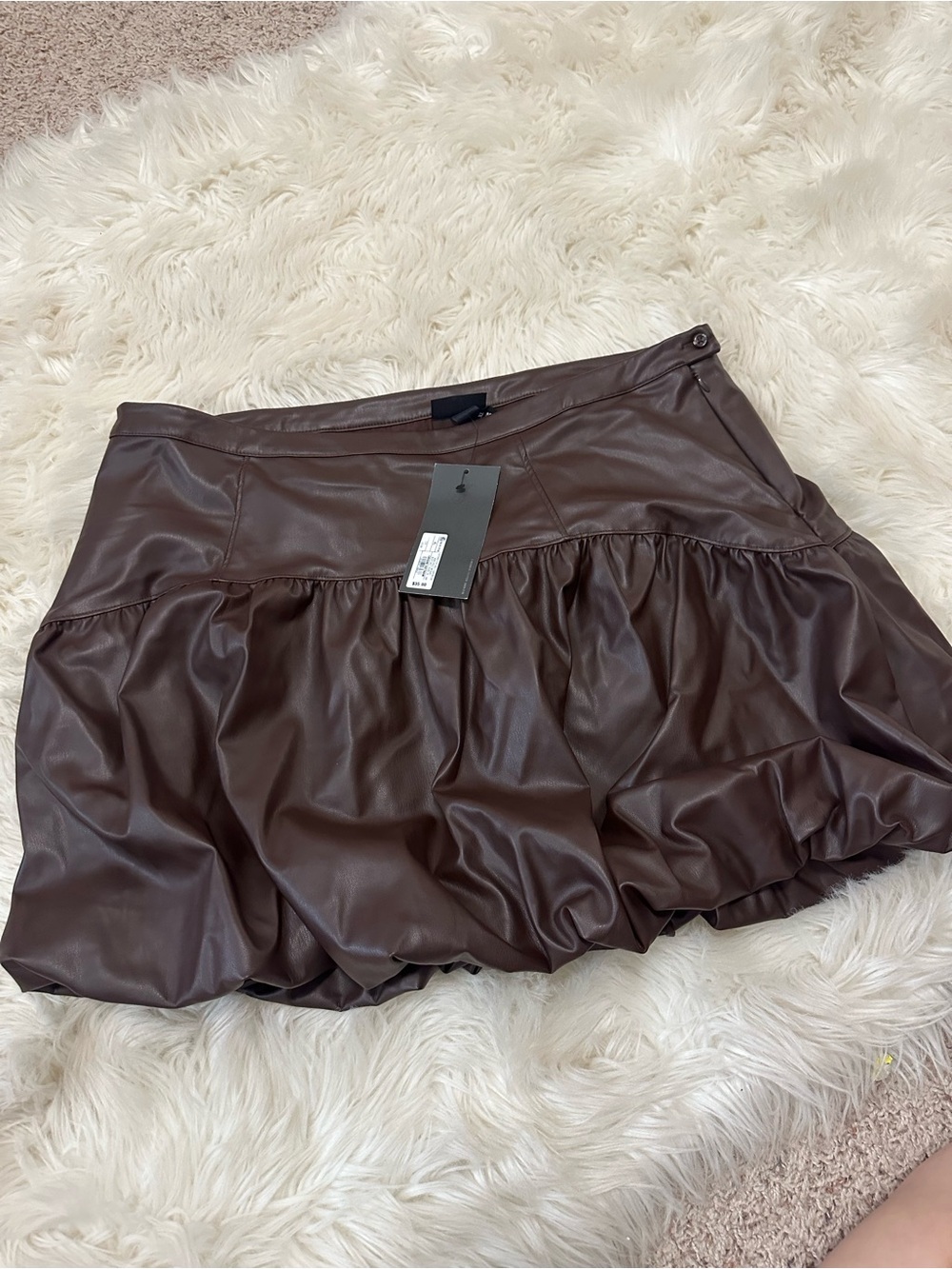 NWT Future Collective Brown Faux Leather Bubble-Hem Mini Skirt